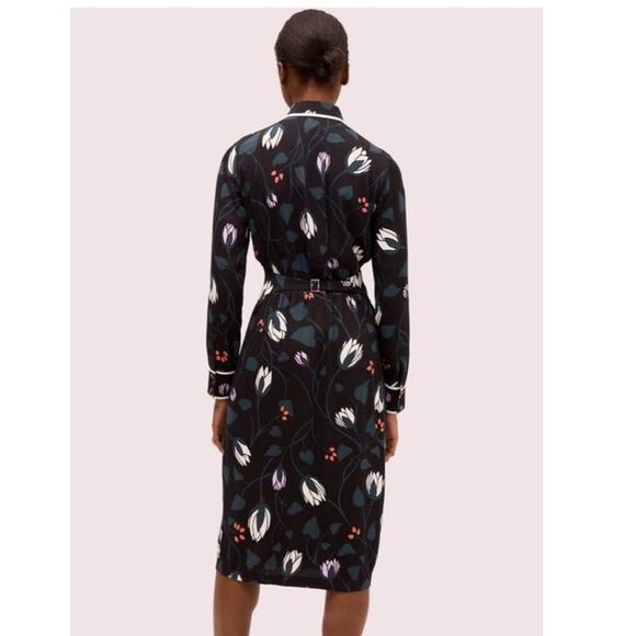 KATE SPADE Deco Bloom Crepe Button Front Long Sleeves Collared Mini Dress size 4 - Picture 4 of 11
